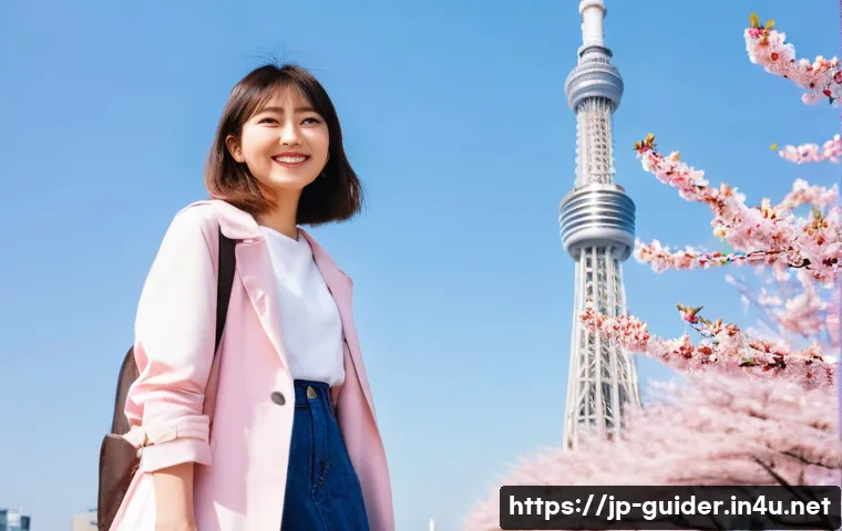 여행안내사로서 자주 묻는 질문과 답변 - **Prompt:** A young Japanese woman in her early 20s is standing in front of the Tokyo Skytree on a b...