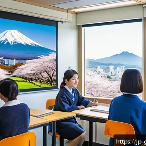 여행안내사 필수 중점 과목 - A detailed classroom scene in modern Japan where diverse adult students are attentively studying tou...