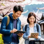 여행안내사로서 프리랜서로 일하는 법 - A freelance travel guide leading a small group tour through a scenic Japanese town during springtime...