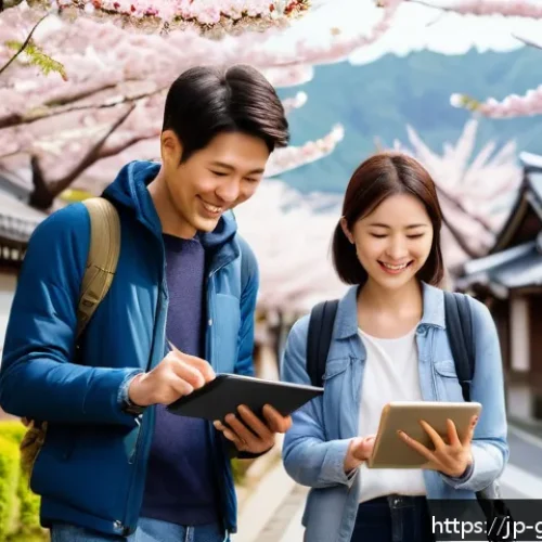 여행안내사로서 프리랜서로 일하는 법 - A freelance travel guide leading a small group tour through a scenic Japanese town during springtime...