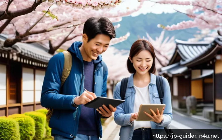 여행안내사로서 프리랜서로 일하는 법 - A freelance travel guide leading a small group tour through a scenic Japanese town during springtime...